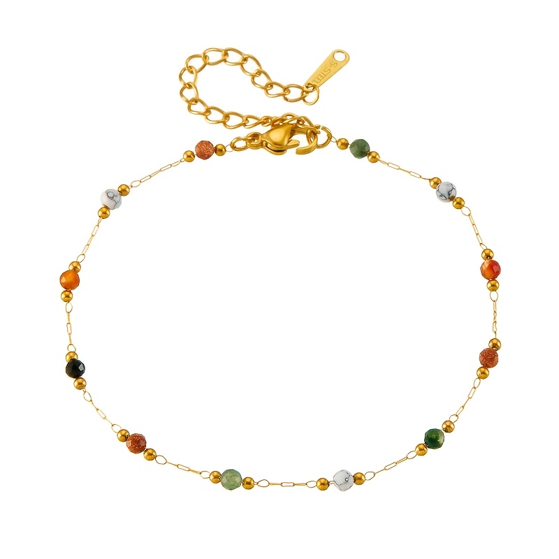 Colorful Beaded Bracelet with Golden Tone Finish